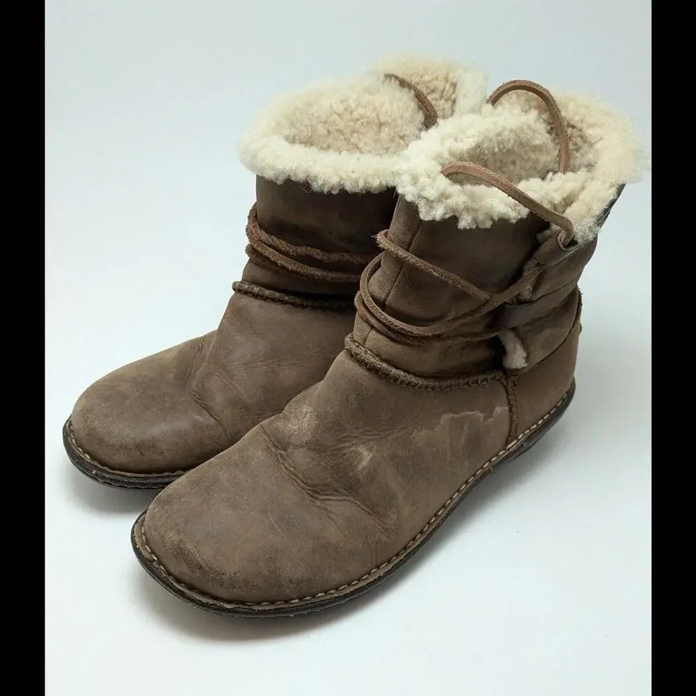 Womens UGG Caspia Brown‎ Leather Shearling Lined Ankle Boots 1001815 Size 9